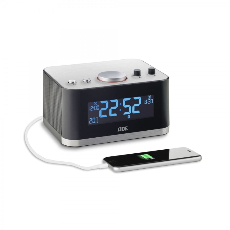 radiobudzik z głośnikiem Bluetooth i funkcją ładowania telefonu, 16 x 12,5 x 12 cm